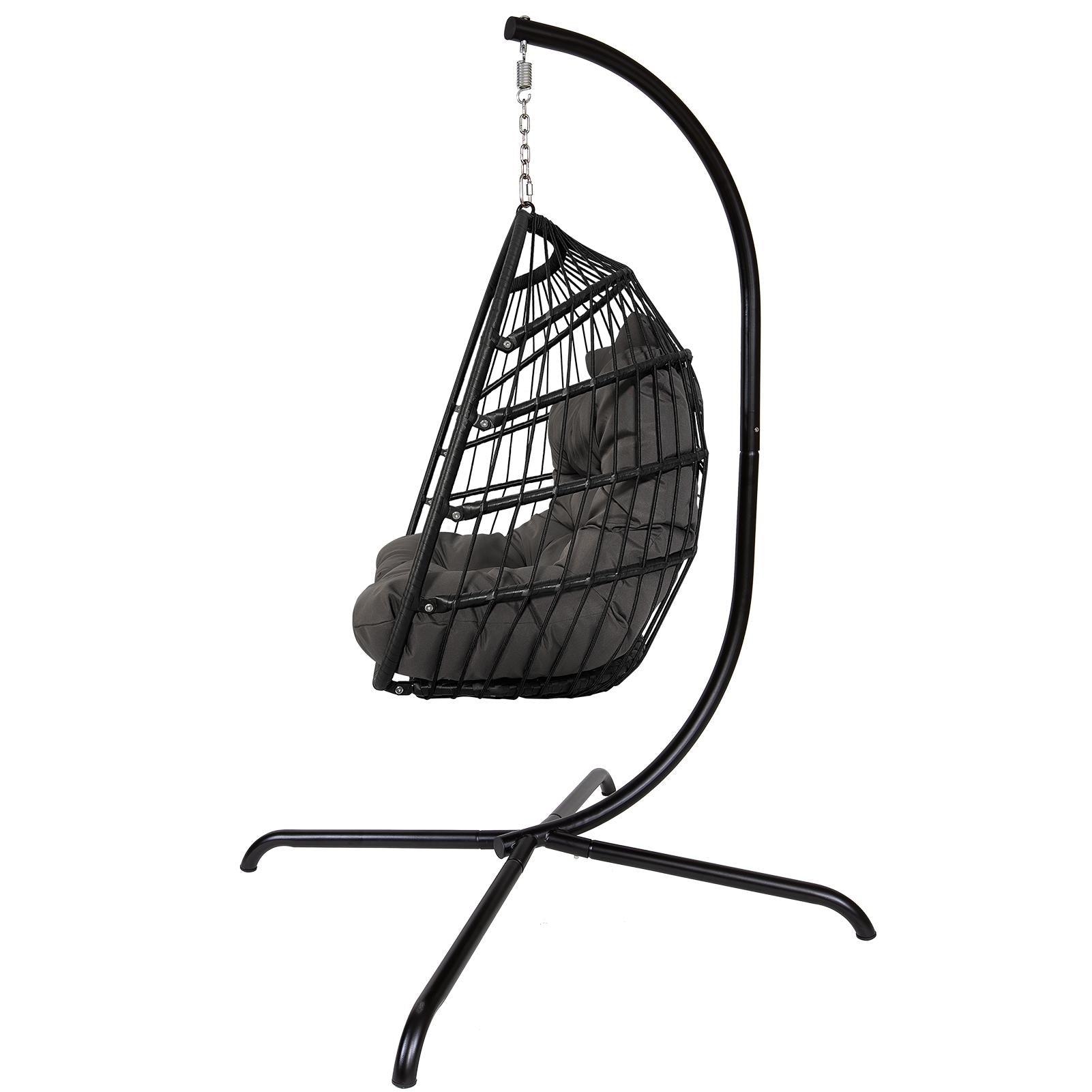 Swing Egg Chair with Stand Indoor Outdoor Rattan Basket Hanging Chair