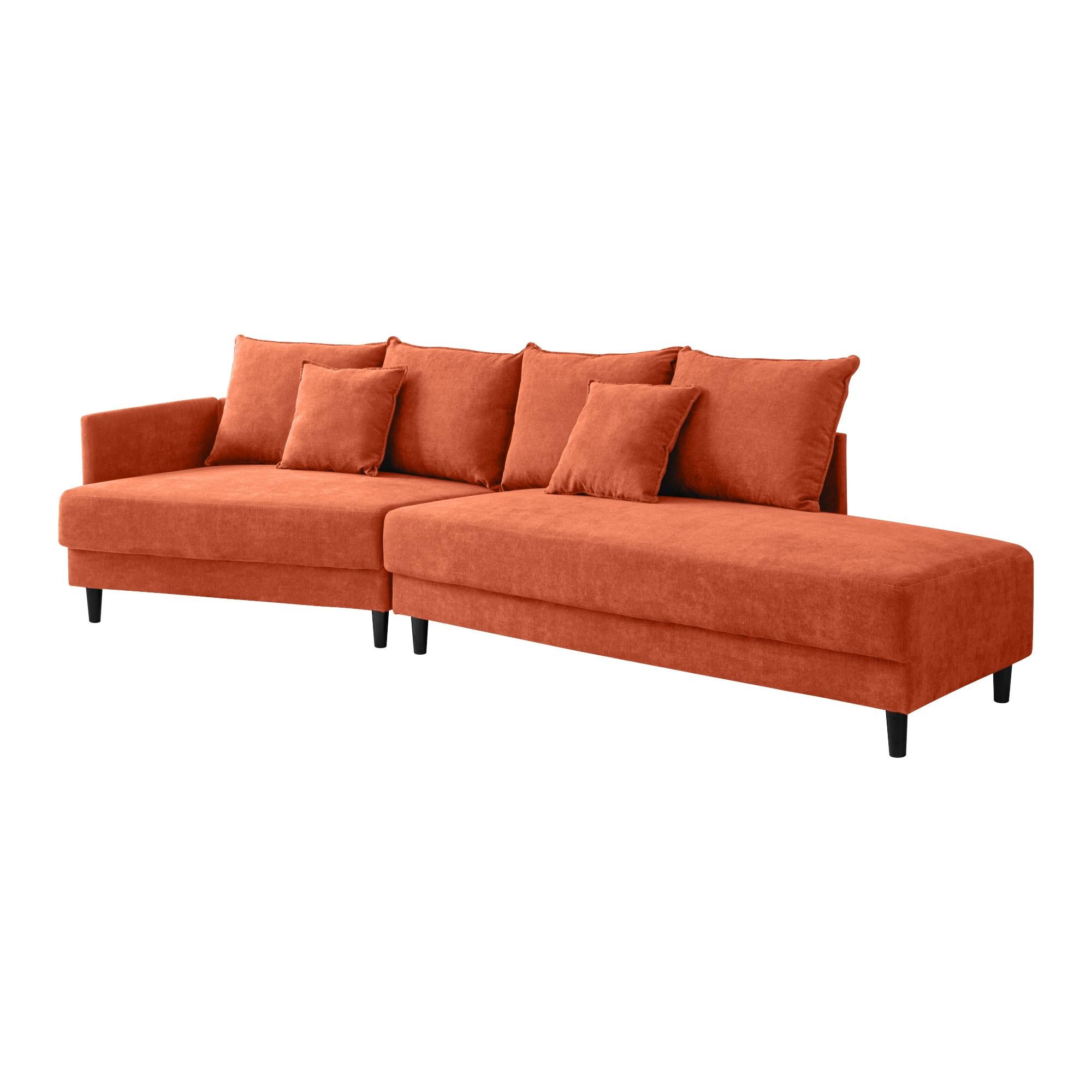 Modern Style Sectional polyester Sofa with Right Hand Facing Chaise , Orange