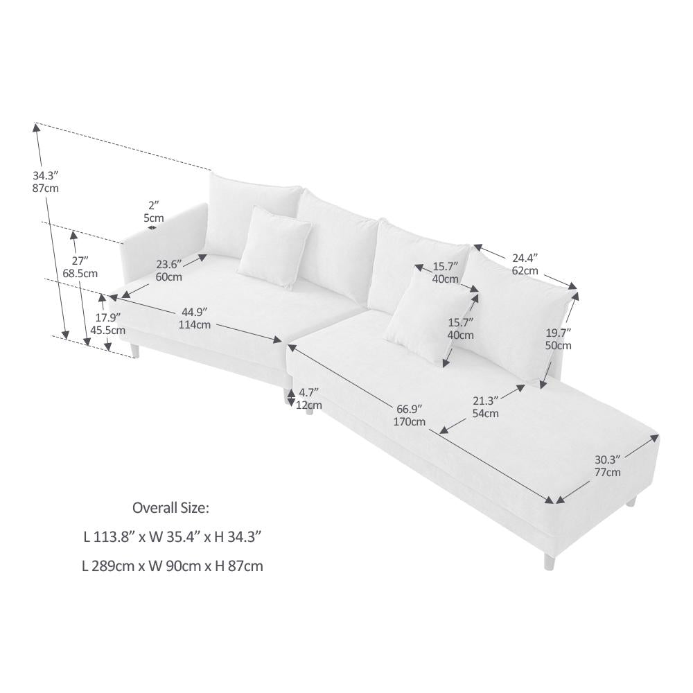 Modern Style Sectional polyester Sofa with Right Hand Facing Chaise ,Dark Grey