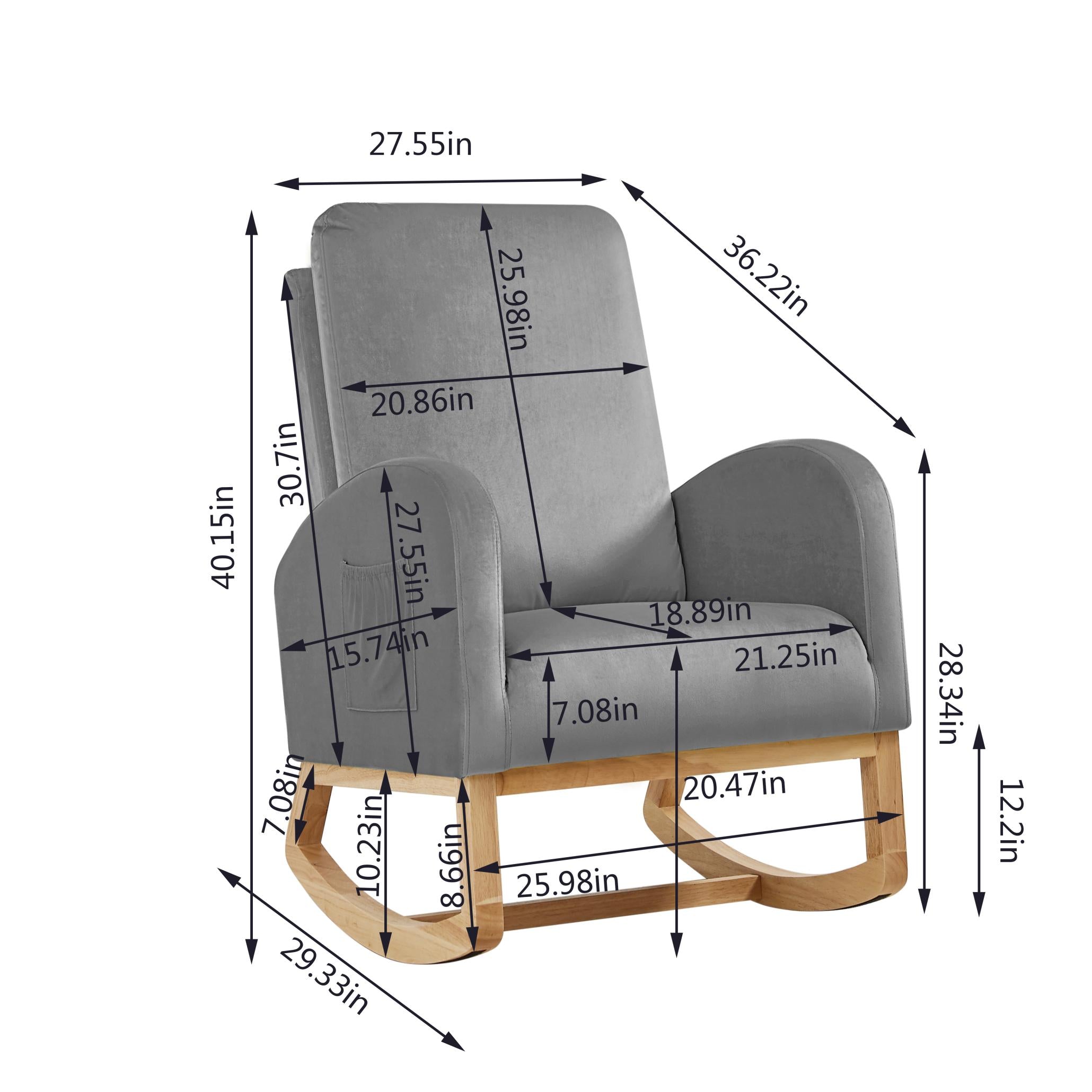 Rocking Chair Mid-Century Modern Rocking Armchair Upholstered Tall Back Accent Glider Rocker