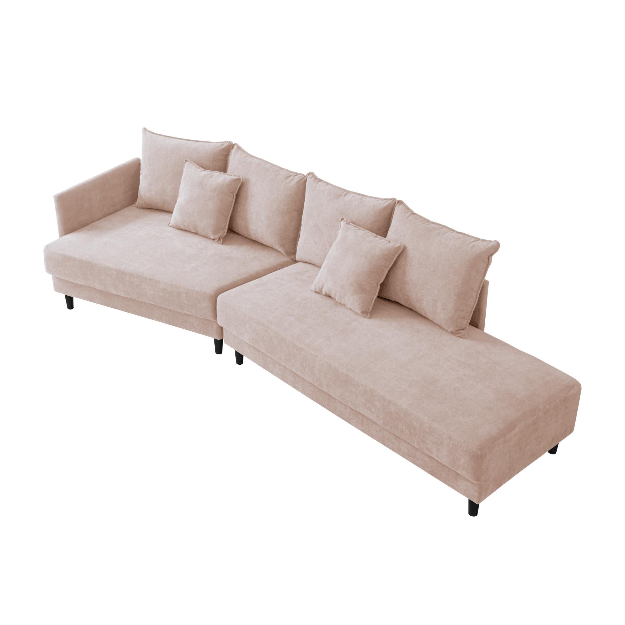 Modern Style Sectional polyester Sofa with Right Hand Facing Chaise , Beige