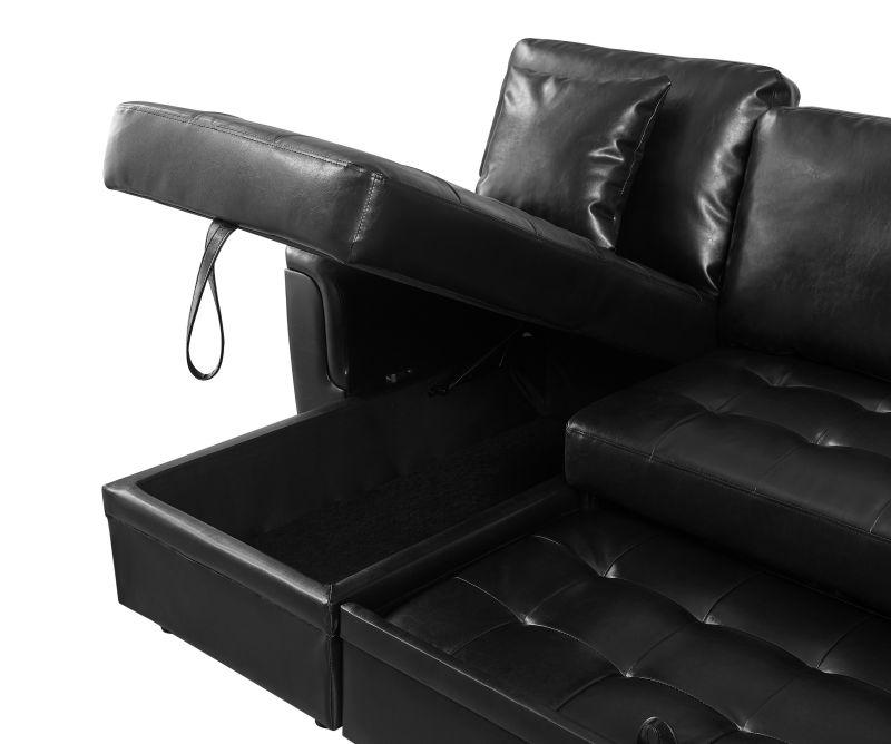 PU Leather Storage Sofa Bed Tufeted Cushion for Living Room