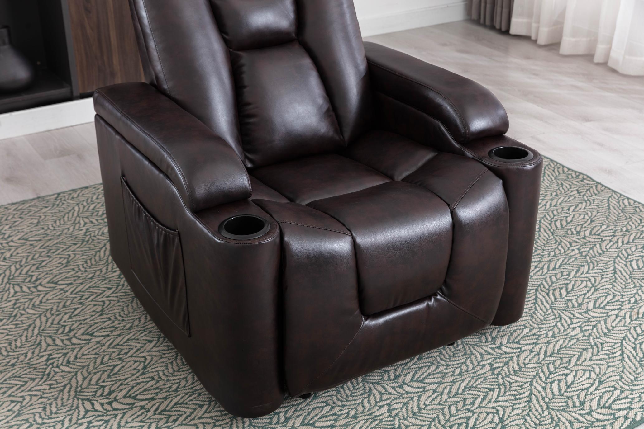 Power Recliner Chair Classic with Traditional Luxurious PU Leather luster, and Electric Headrest & two Cupholders, Sofa for living room&bed room