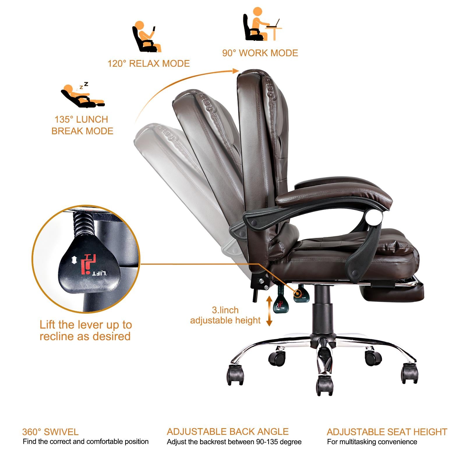 High-back office chair, adjustable ergonomic office chair