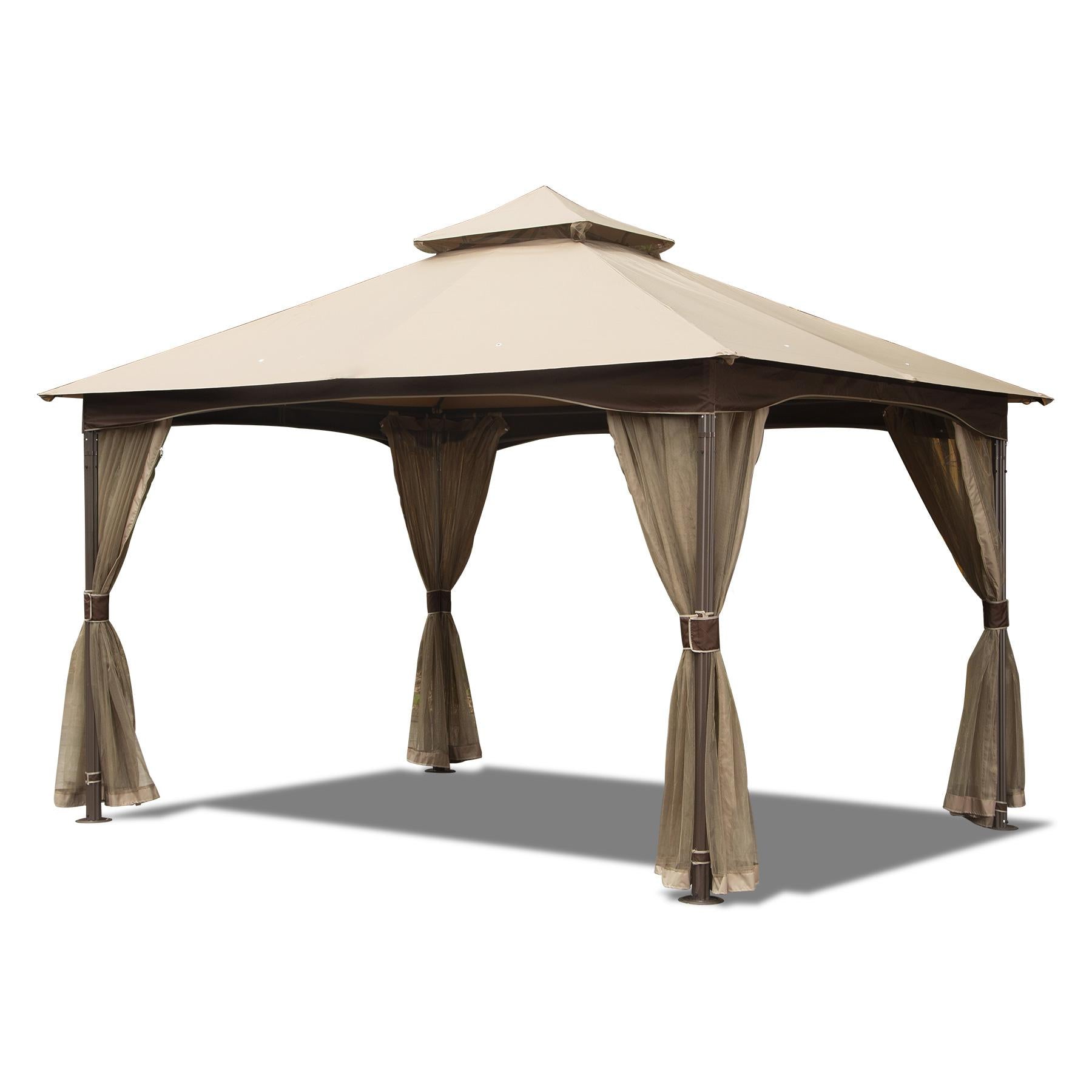 10x13ft Gazebo with Mosquito Netting,Waterproof Double-Roof Canopy,Metal Frame Canopies