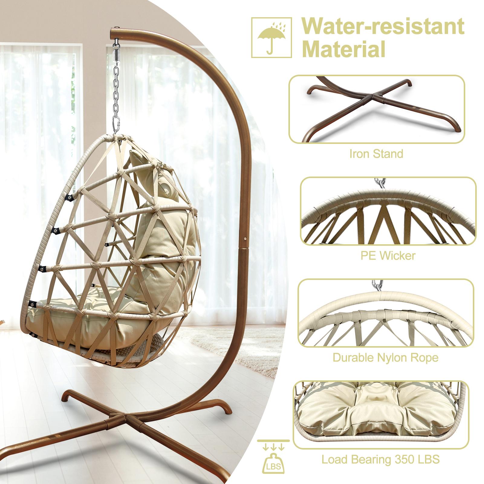 Swing Egg Chair with Stand Indoor Outdoor Rattan Basket Hanging Chair