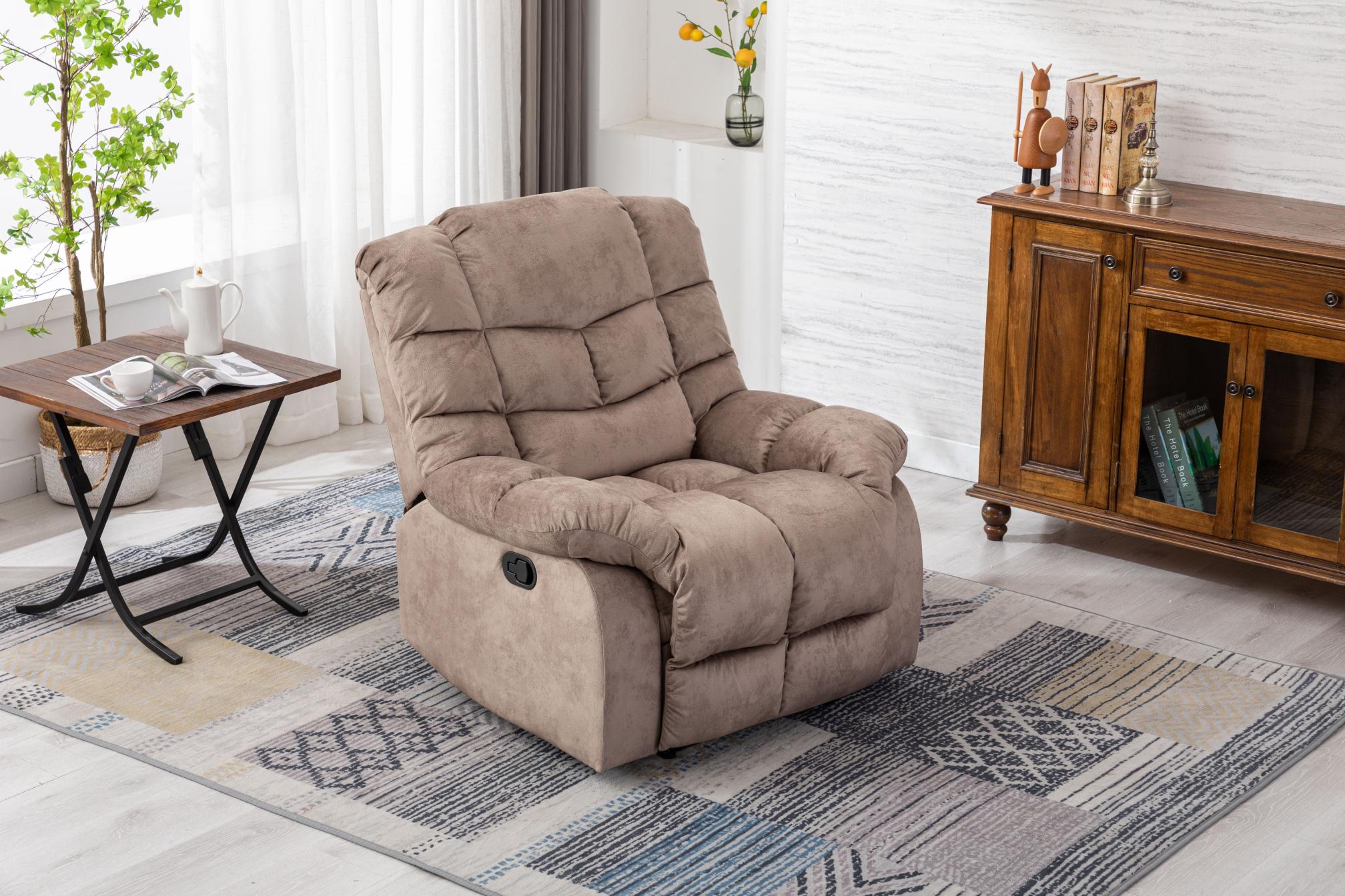 Classic Manual Recliner，suitable for living room&bed room, sofa with soft fabric and modern padded arms and back, arm chair