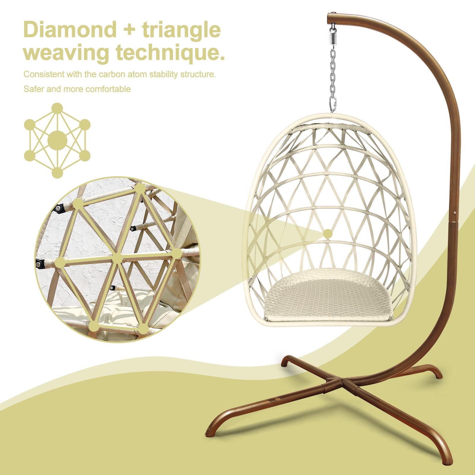 Swing Egg Chair with Stand Indoor Outdoor Rattan Basket Hanging Chair