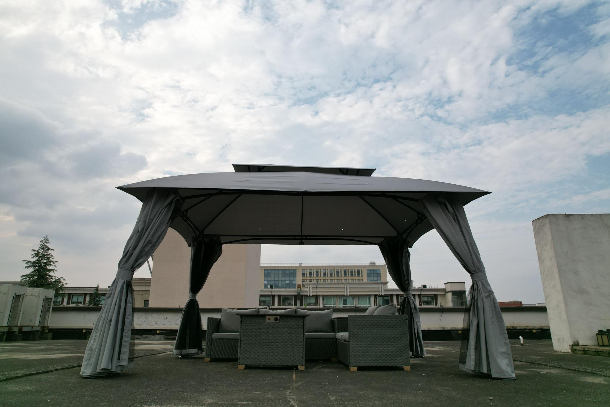 10x13 Ft  Outdoor Gazebo Canopy with Mosquito Netting and Curtains