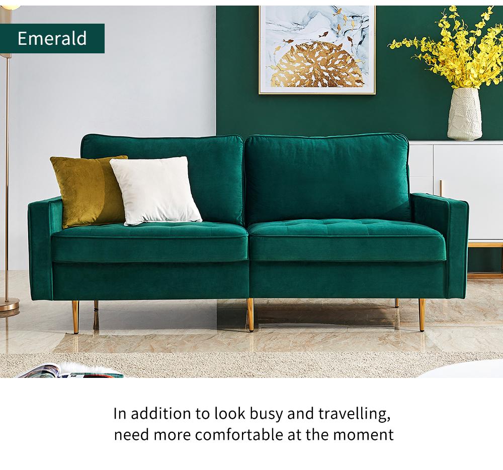 Modern Velvet fabric sofa 71" - Emerald