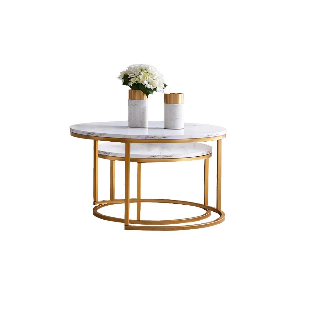 Modern Nesting coffee table,golden metal frame with marble color top-31.5"