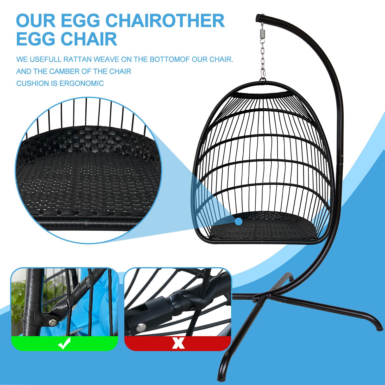 Swing Egg Chair with Stand Indoor Outdoor Rattan Basket Hanging Chair