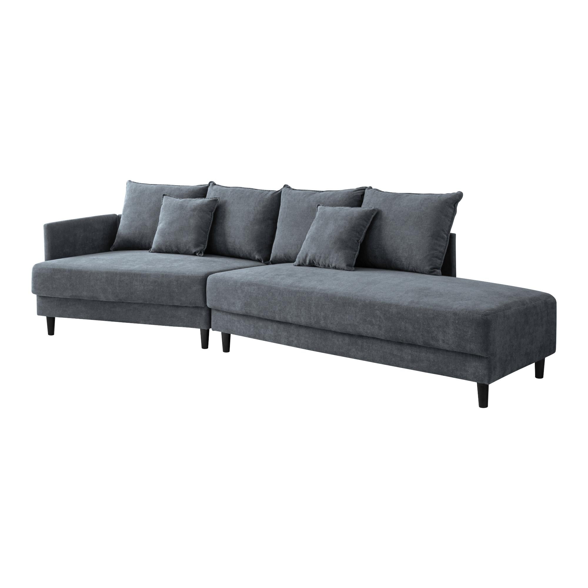 Modern Style Sectional polyester Sofa with Right Hand Facing Chaise ,Dark Grey