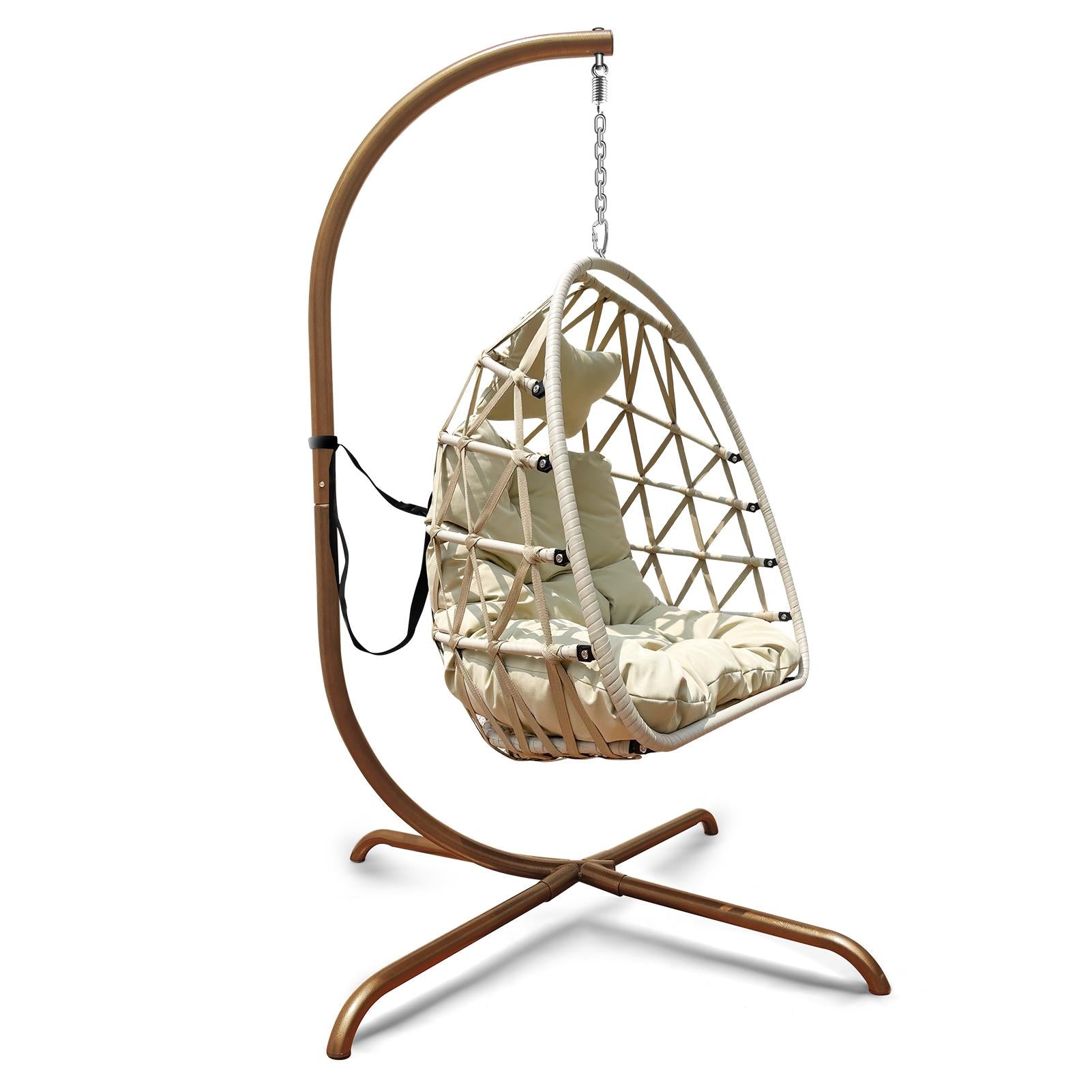 Swing Egg Chair with Stand Indoor Outdoor Rattan Basket Hanging Chair