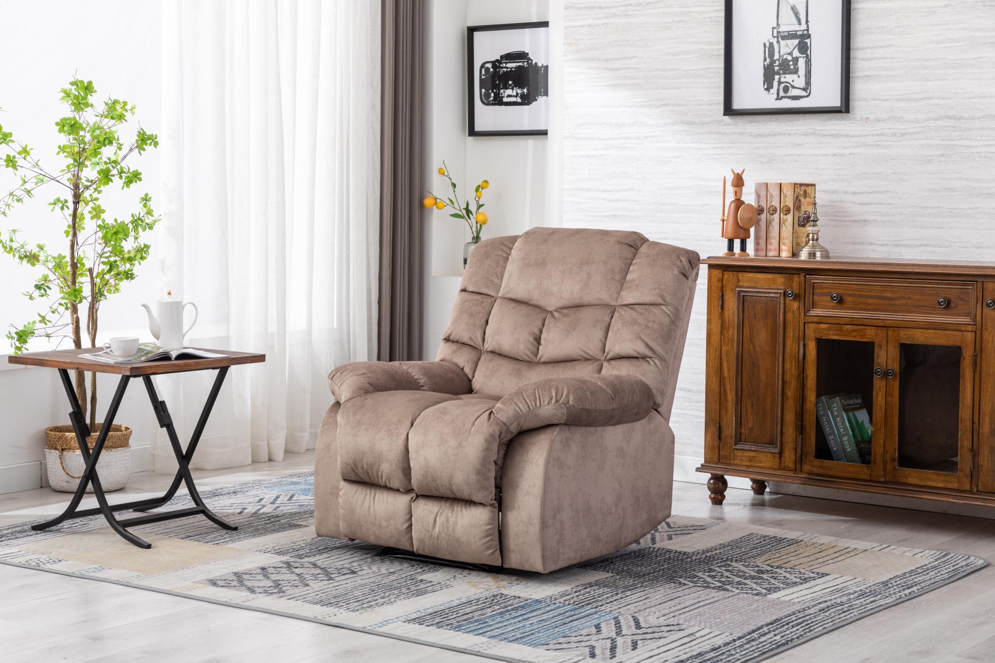 Classic Manual Recliner，suitable for living room&bed room, sofa with soft fabric and modern padded arms and back, arm chair