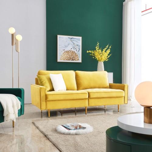 Modern Velvet fabric sofa 71" - Yellow