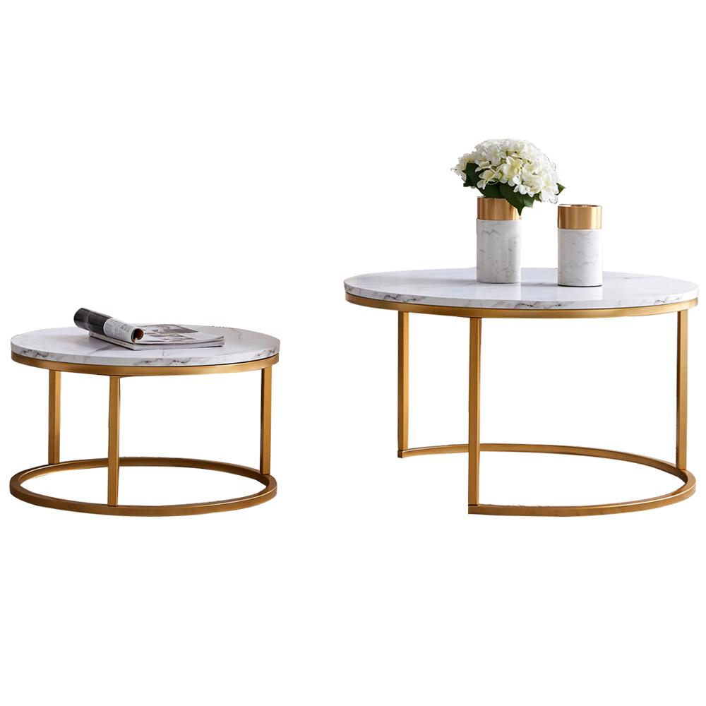 Modern Nesting coffee table,golden metal frame with marble color top-31.5"