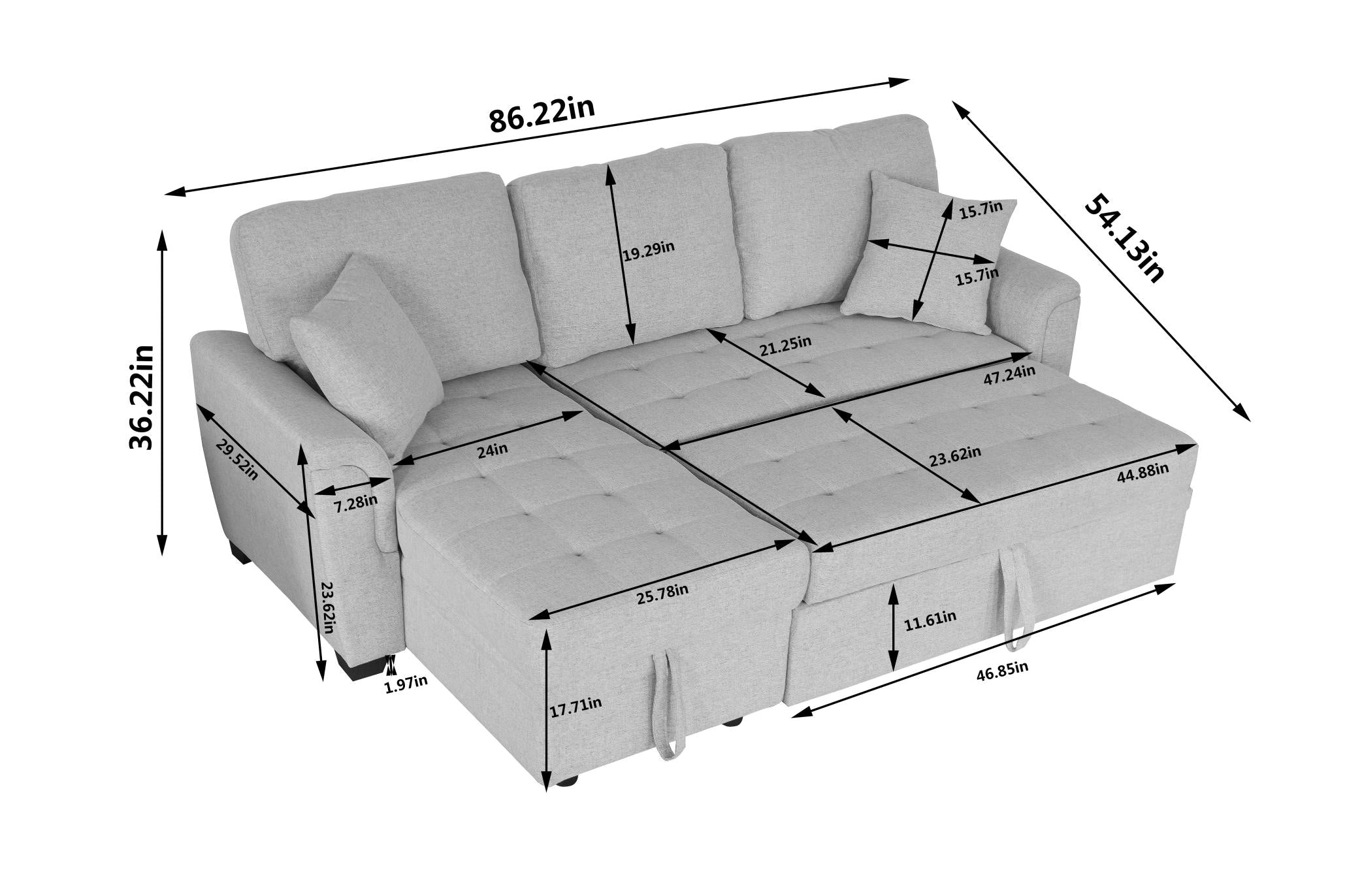 2049 Storage Sofa Bed Tufeted Cushion with 2 Pillows