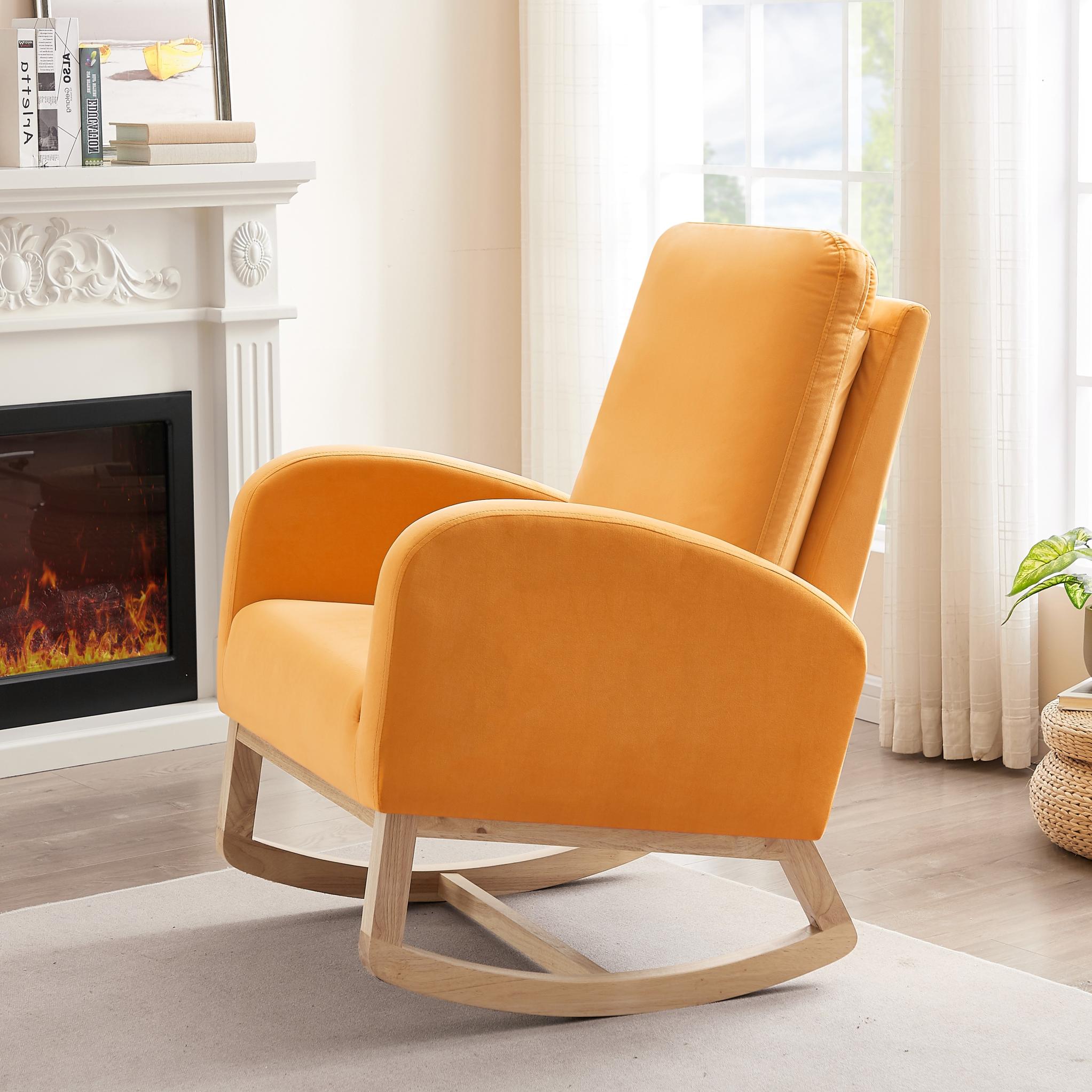 Rocking Chair Mid-Century Modern Rocking Armchair Upholstered Tall Back Accent Glider Rocker