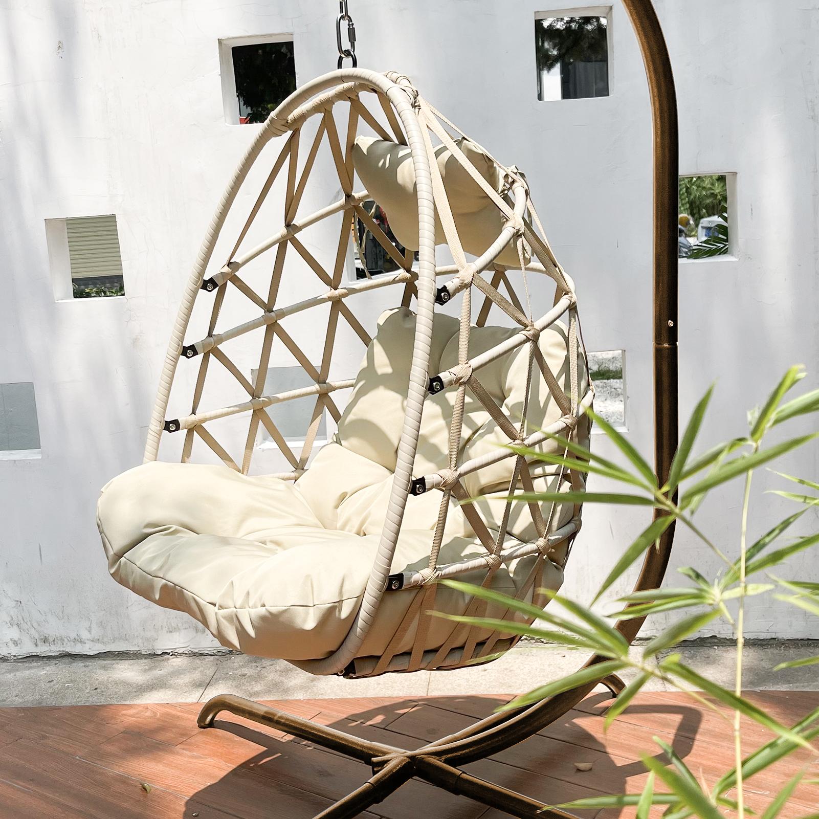 Swing Egg Chair with Stand Indoor Outdoor Rattan Basket Hanging Chair