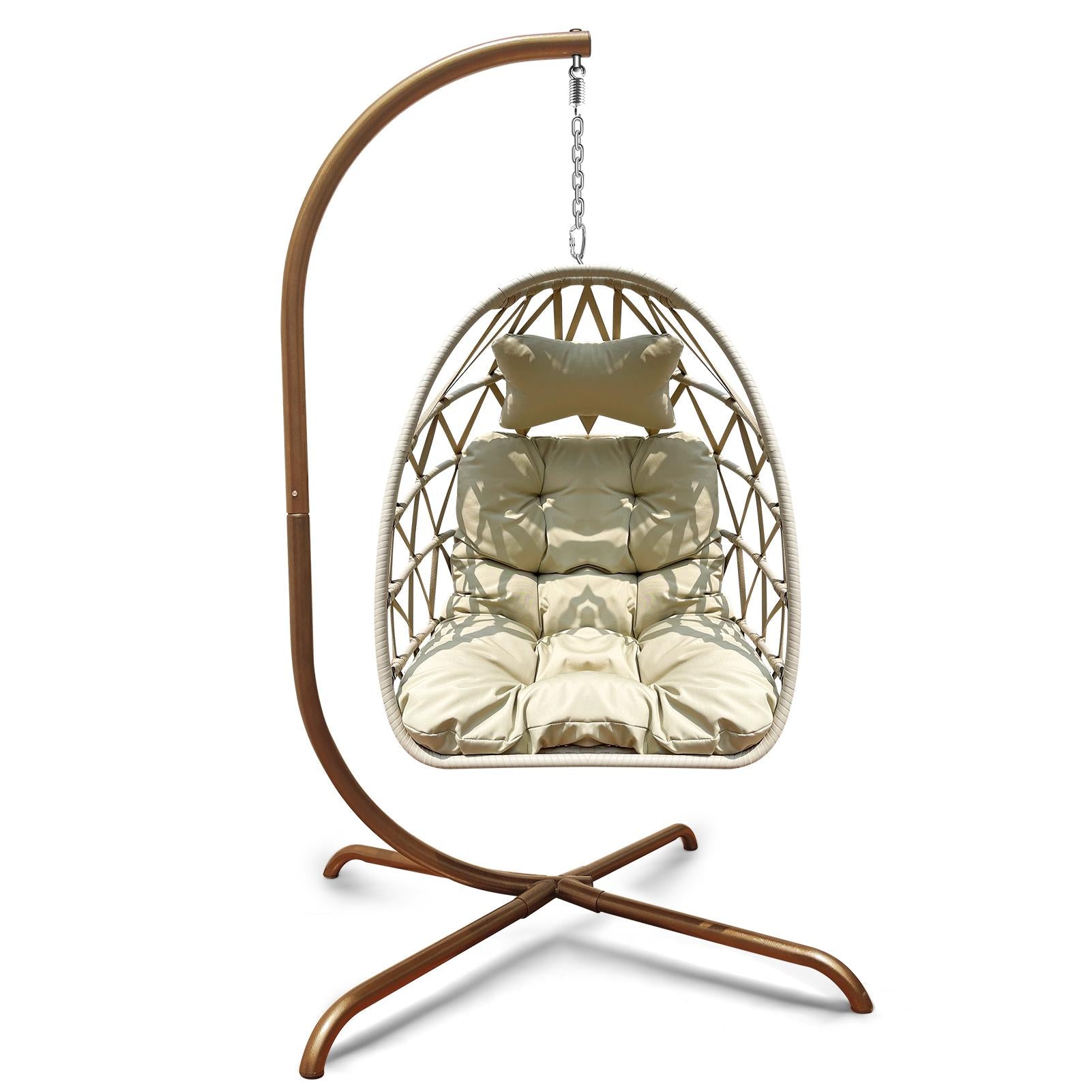 Swing Egg Chair with Stand Indoor Outdoor Rattan Basket Hanging Chair