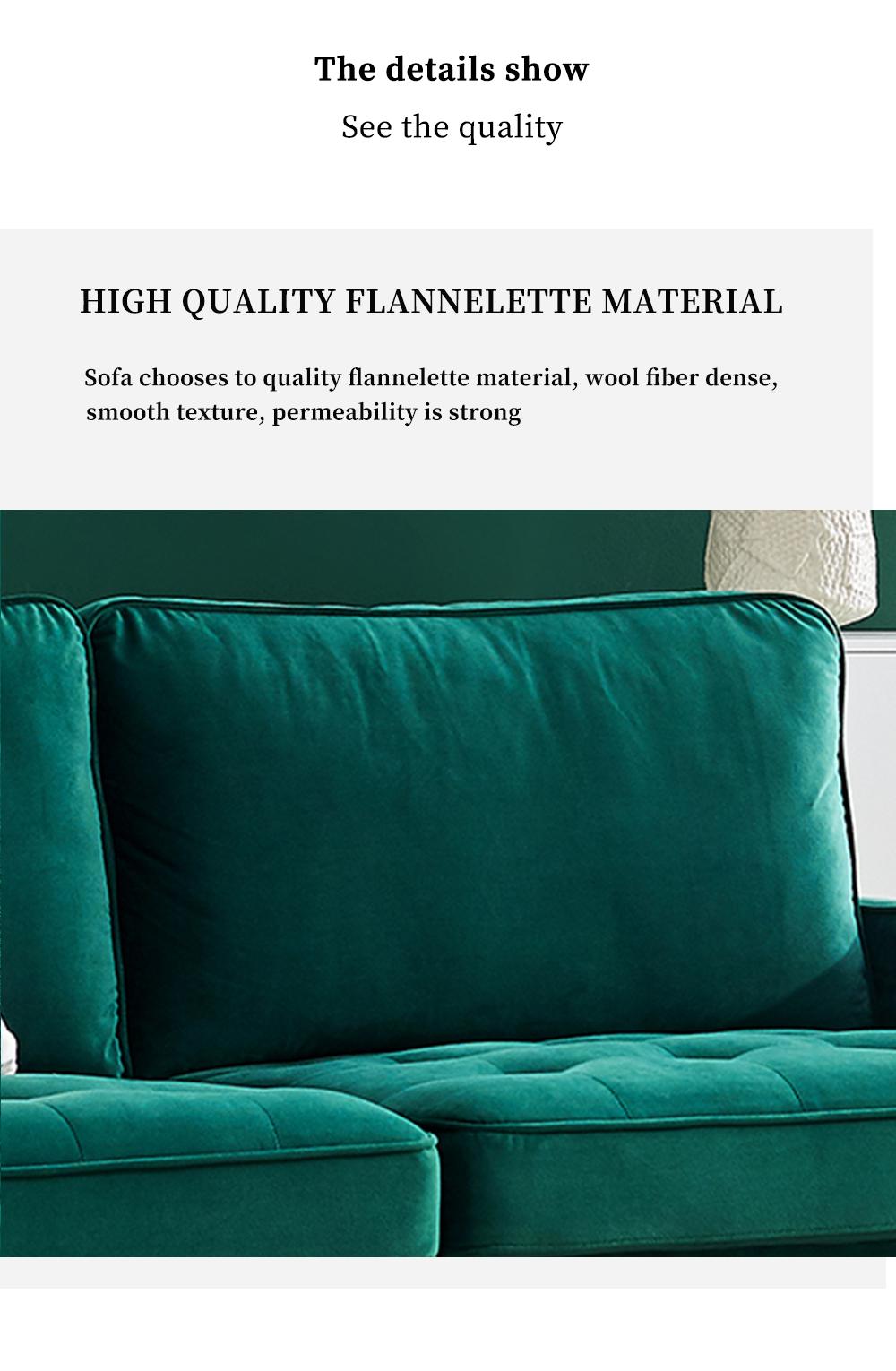 Modern Velvet fabric sofa 71" - Emerald