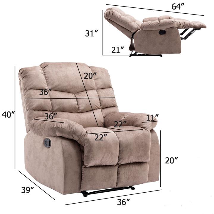 Classic Manual Recliner，suitable for living room&bed room, sofa with soft fabric and modern padded arms and back, arm chair