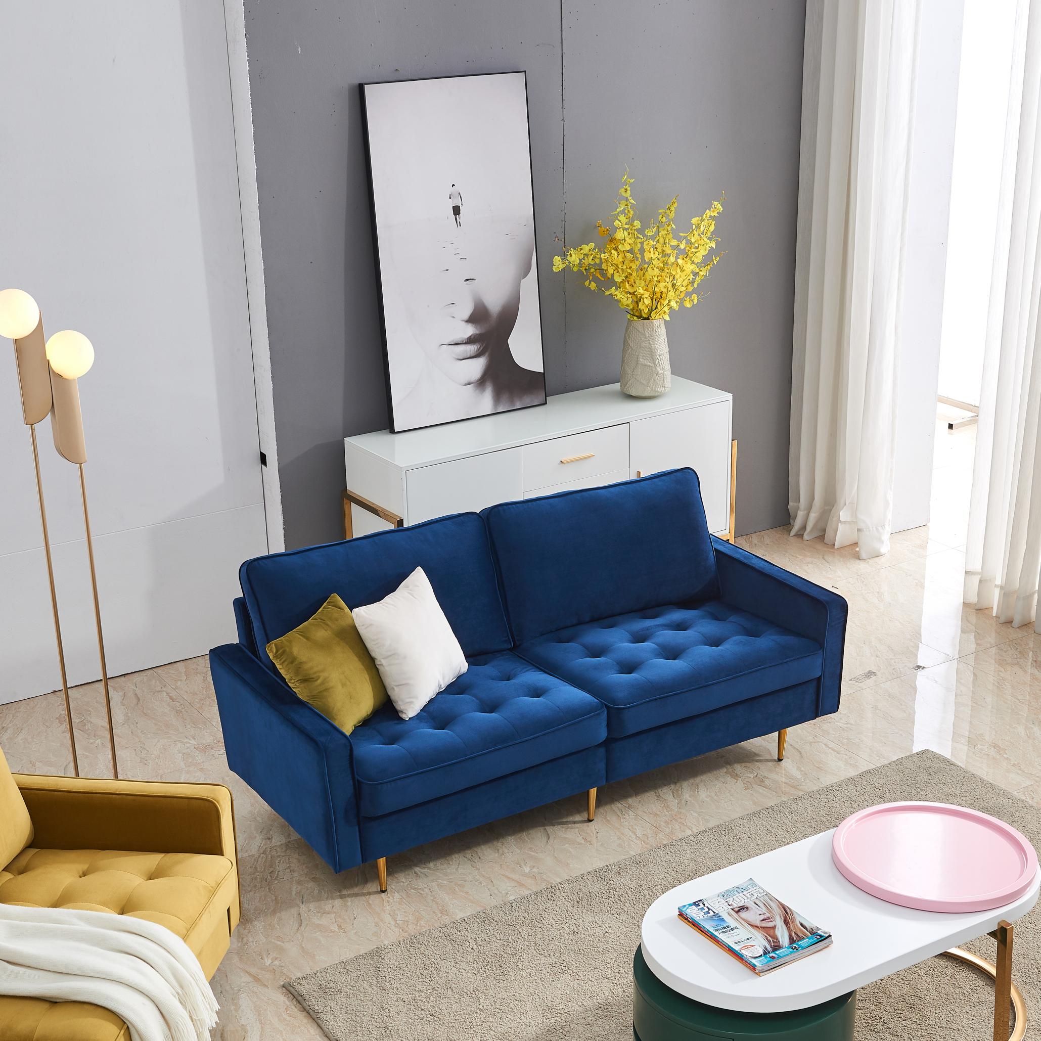 Modern Velvet fabric sofa 71" - Blue