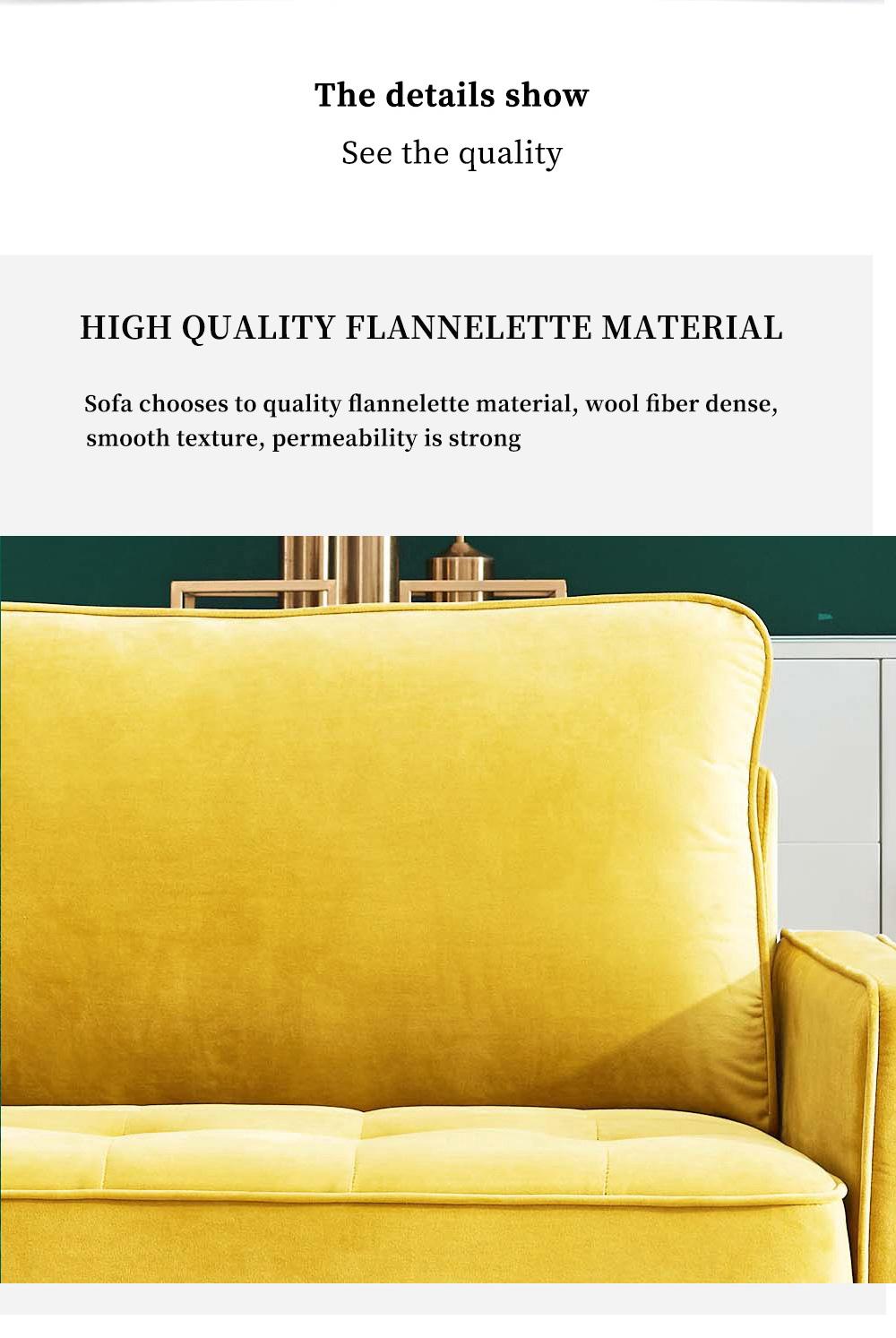 Modern Velvet fabric sofa 71" - Yellow