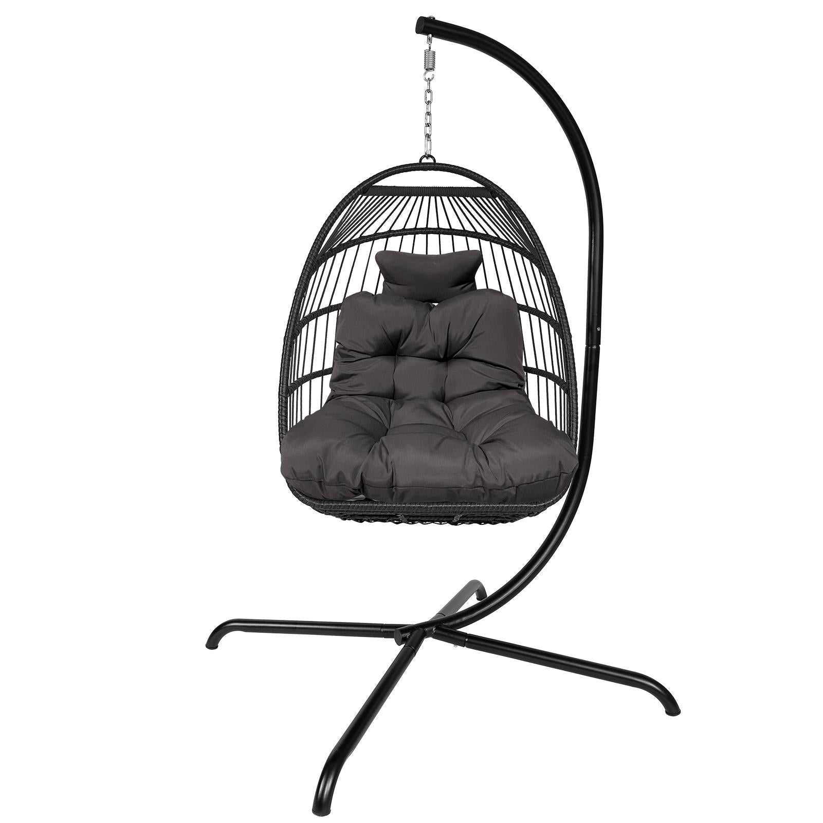 Swing Egg Chair with Stand Indoor Outdoor Rattan Basket Hanging Chair