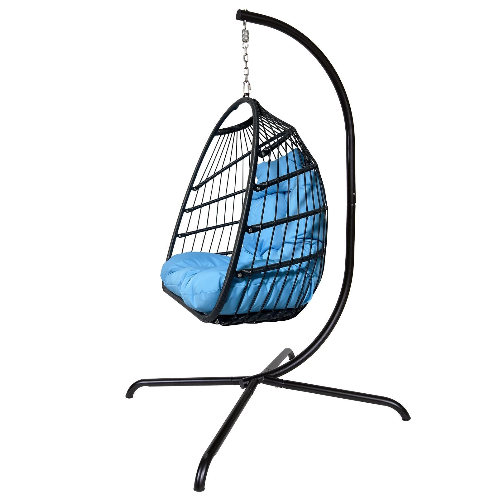 Swing Egg Chair with Stand Indoor Outdoor Rattan Basket Hanging Chair