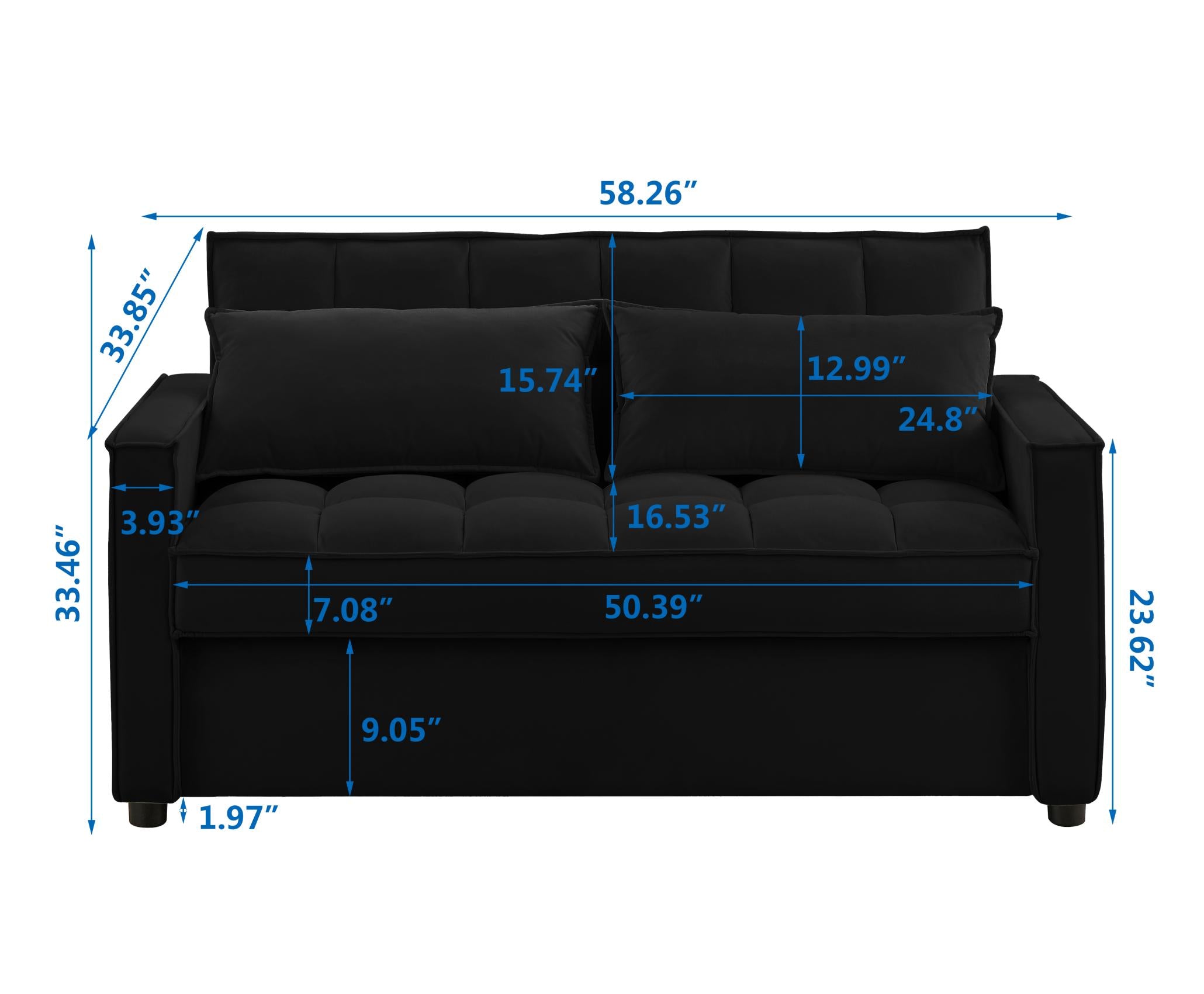 Furniture Sofa Bed with 2 Pillows for Living Room