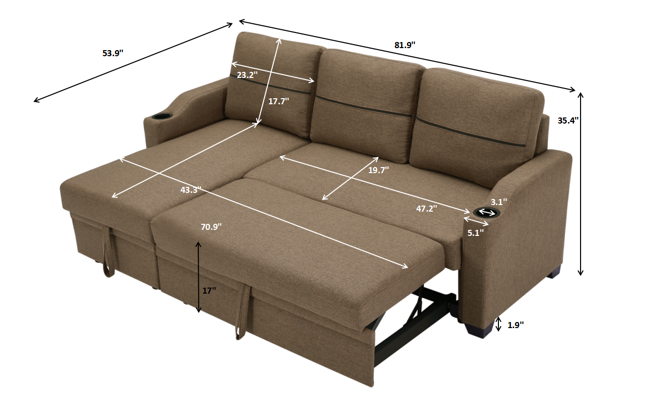 Leisure Pull-out Storage Sofa Chaise Longue Corner Broaching Bed for Living Room