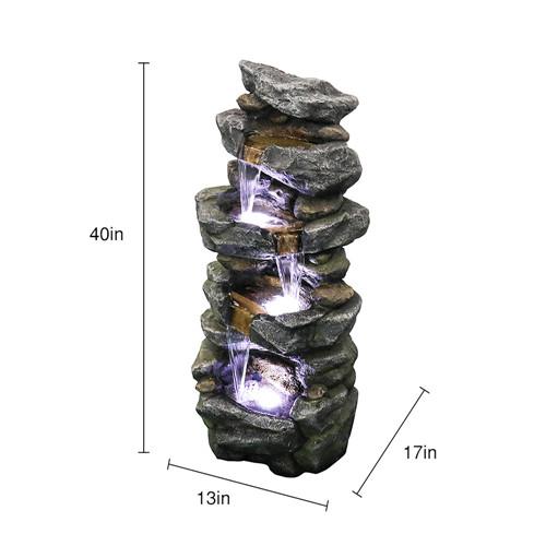 40inches High Stacked Simulated Rock Water Fountain with LED Lights