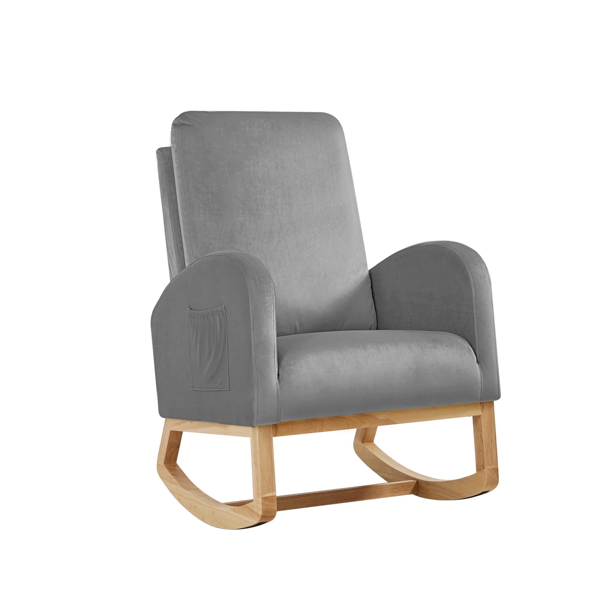 Rocking Chair Mid-Century Modern Rocking Armchair Upholstered Tall Back Accent Glider Rocker