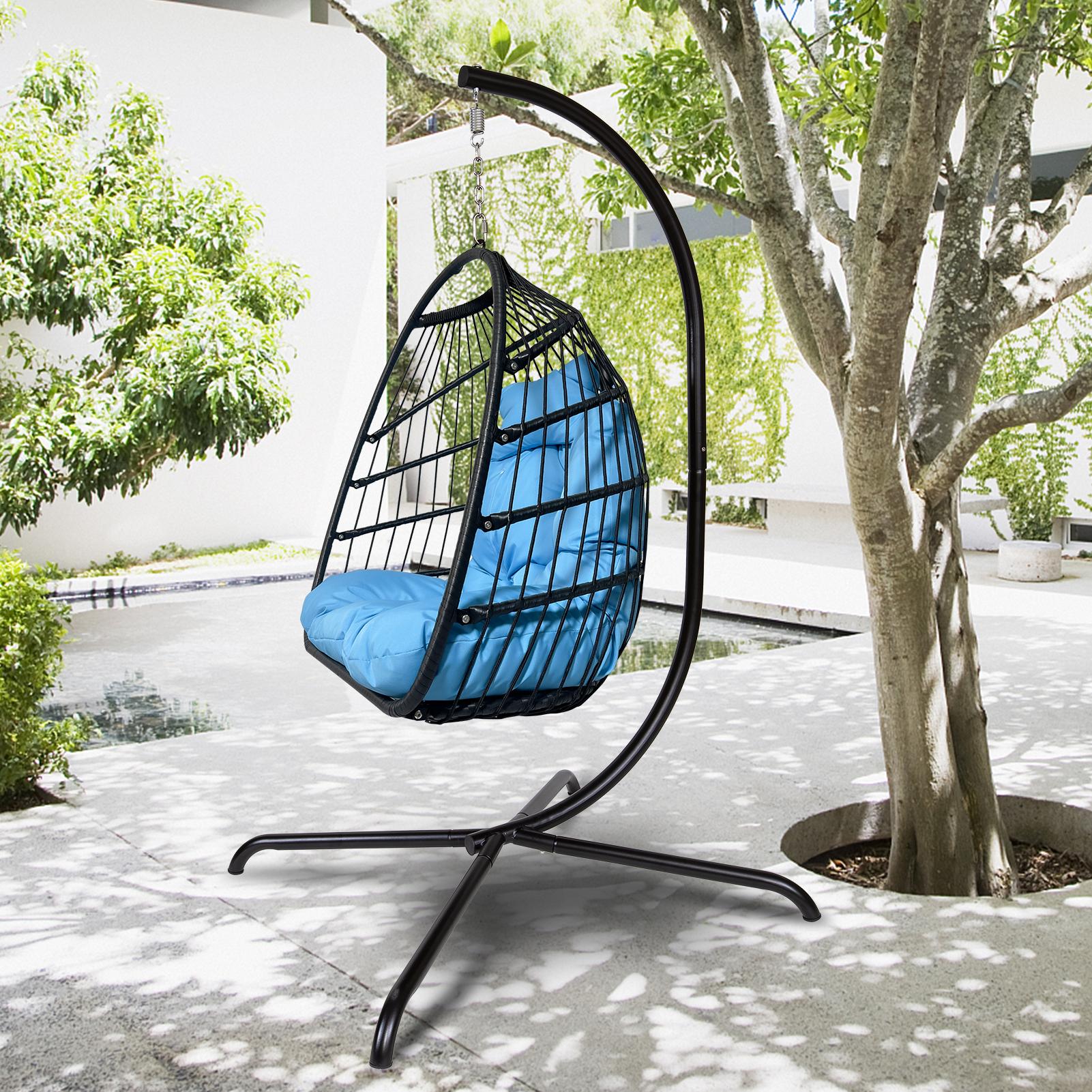 Swing Egg Chair with Stand Indoor Outdoor Rattan Basket Hanging Chair