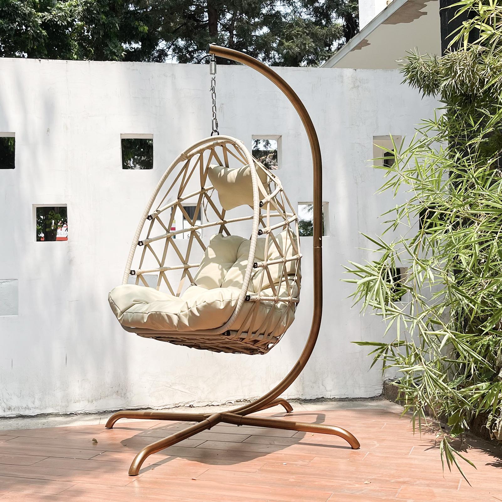 Swing Egg Chair with Stand Indoor Outdoor Rattan Basket Hanging Chair