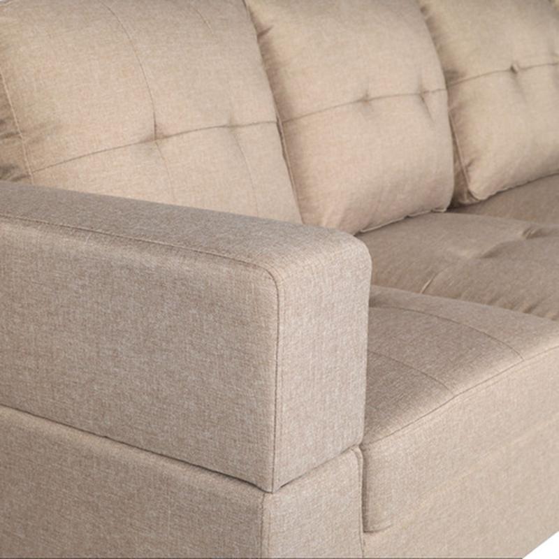 Winforce factory directly supply 98.5'' khaki modern fabric couch, L shape selctional sofa for living room with ottoman