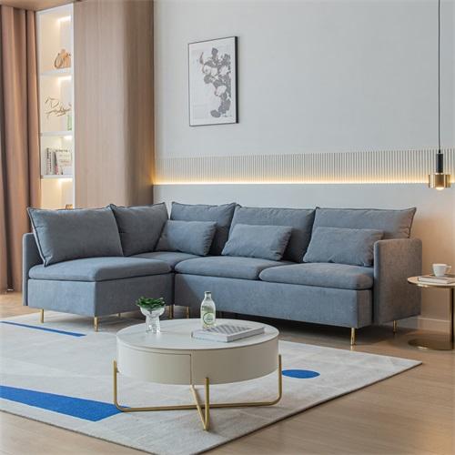 Modular L-shaped Corner sofa ,Left Hand Facing Sectional Couch, Grey Cotton Linen-90.9''