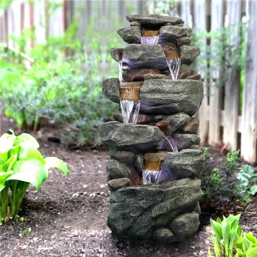 40.5inches High Rocks Outdoor Water Fountain with LED Lights