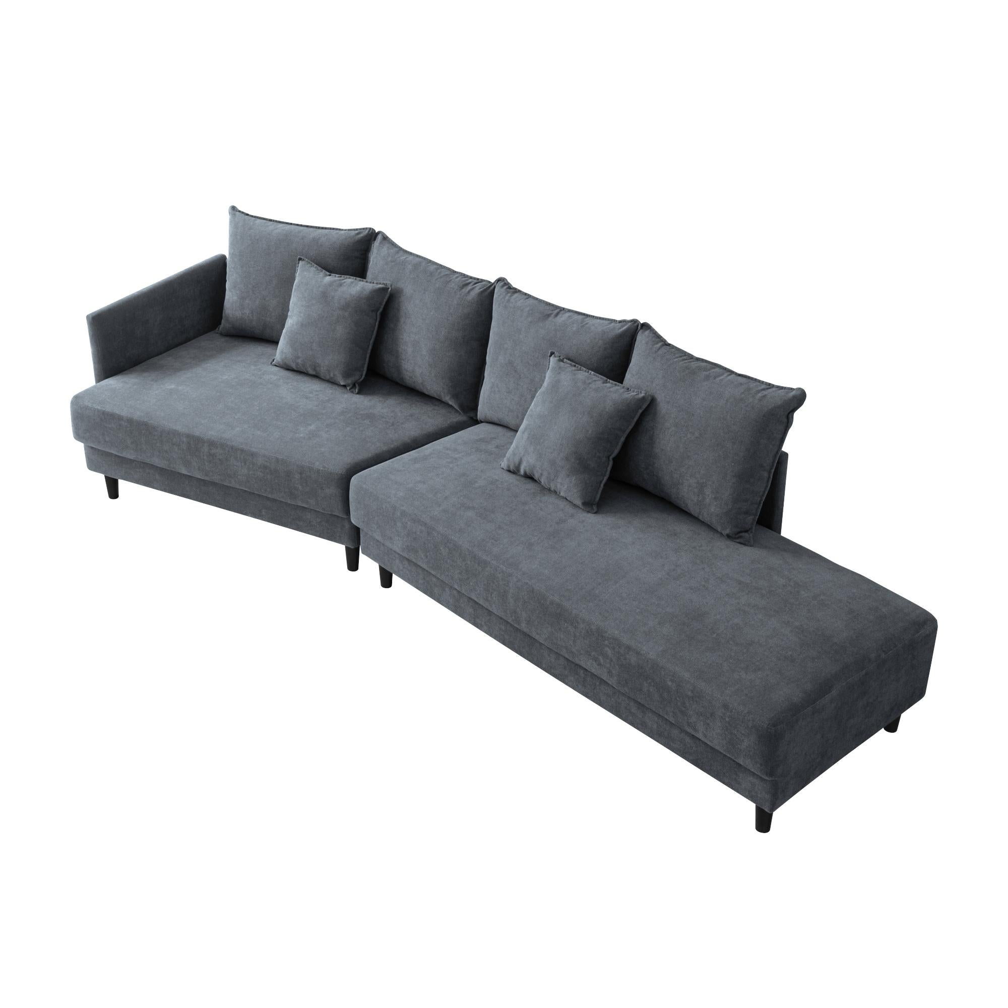 Modern Style Sectional polyester Sofa with Right Hand Facing Chaise ,Dark Grey