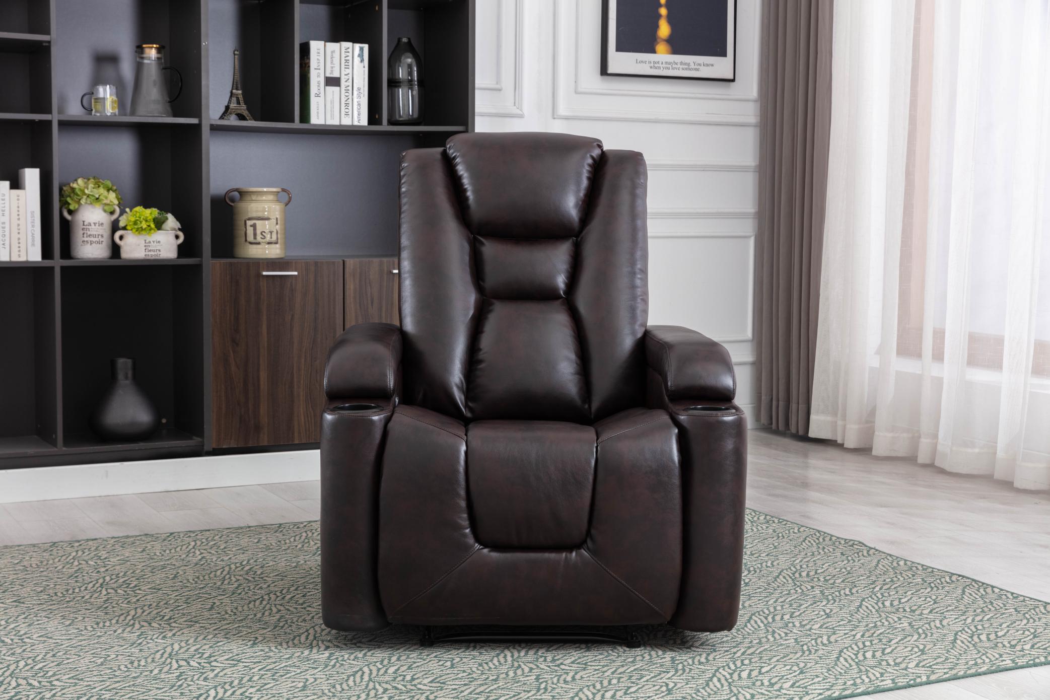 Power Recliner Chair Classic with Traditional Luxurious PU Leather luster, and Electric Headrest & two Cupholders, Sofa for living room&bed room