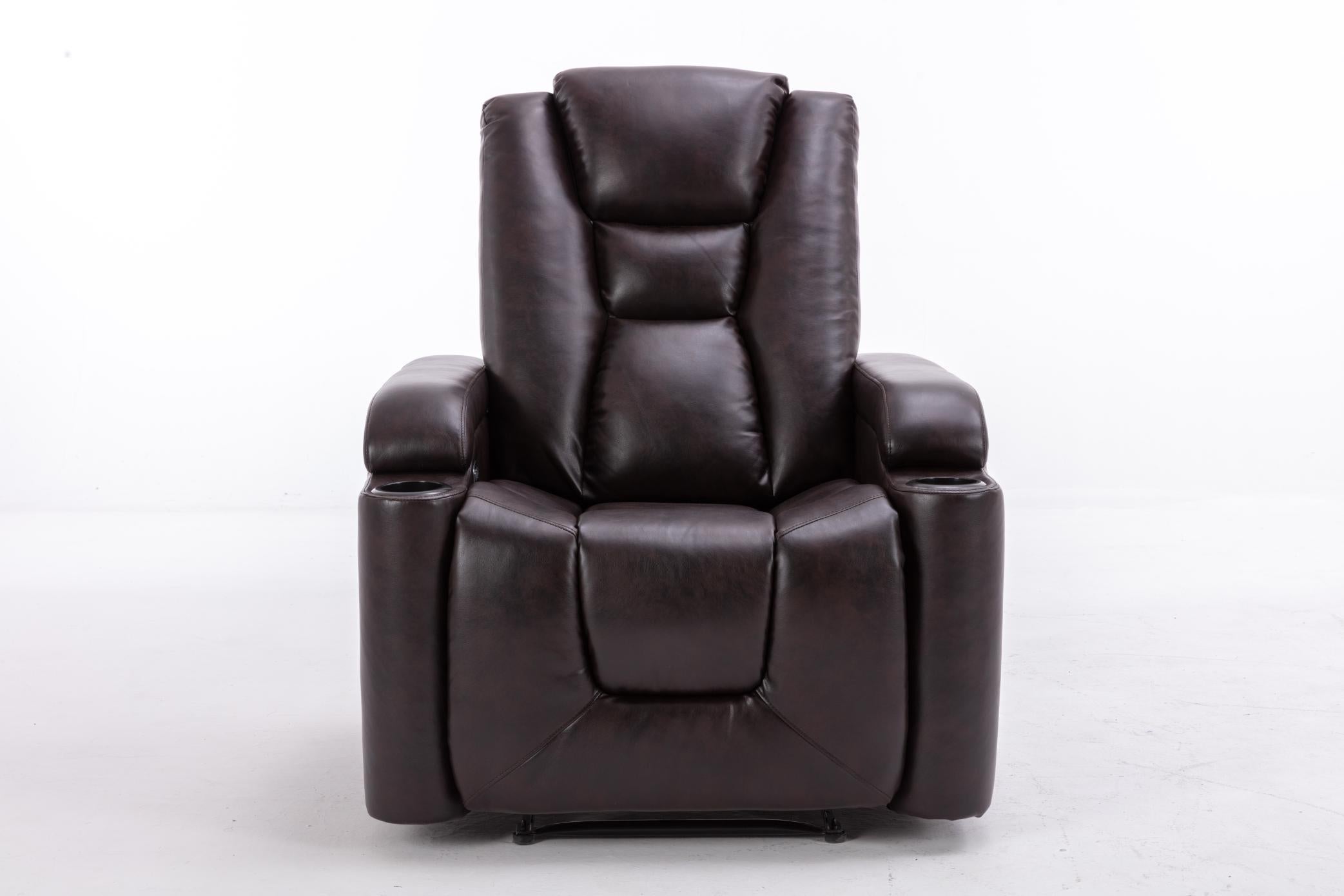 Power Recliner Chair Classic with Traditional Luxurious PU Leather luster, and Electric Headrest & two Cupholders, Sofa for living room&bed room