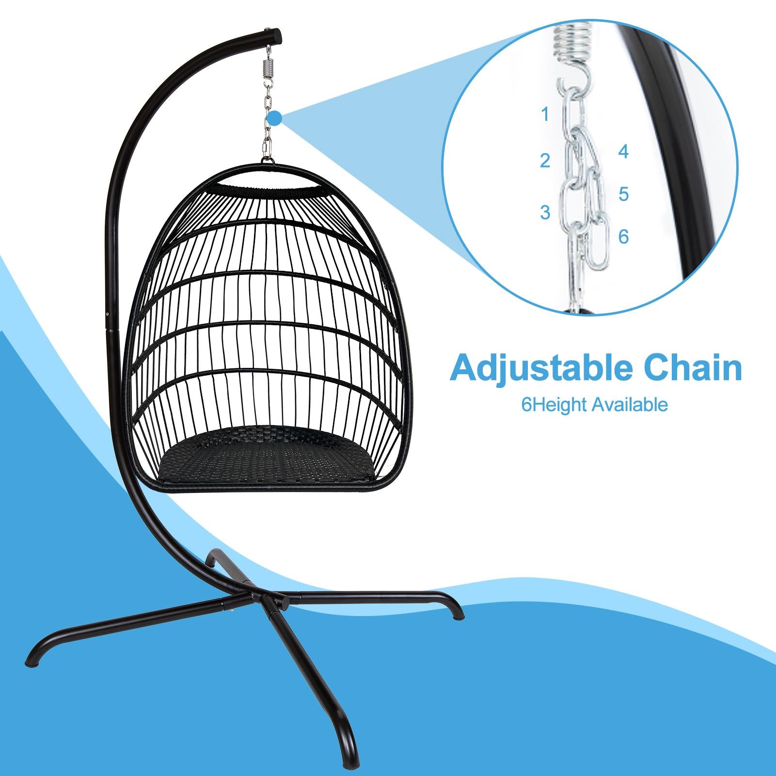 Swing Egg Chair with Stand Indoor Outdoor Rattan Basket Hanging Chair