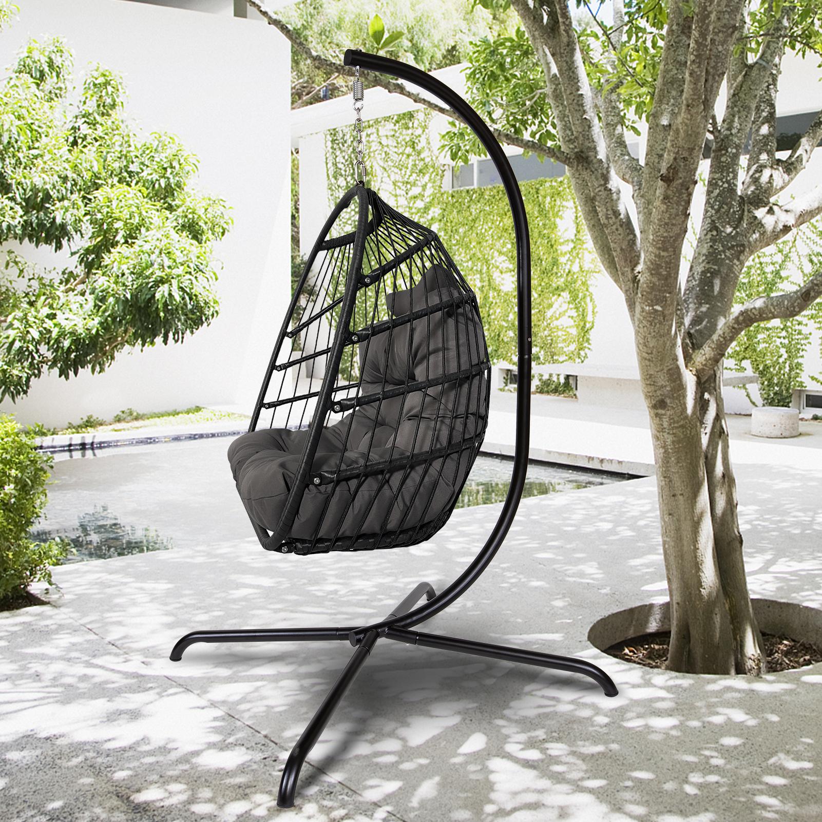 Swing Egg Chair with Stand Indoor Outdoor Rattan Basket Hanging Chair