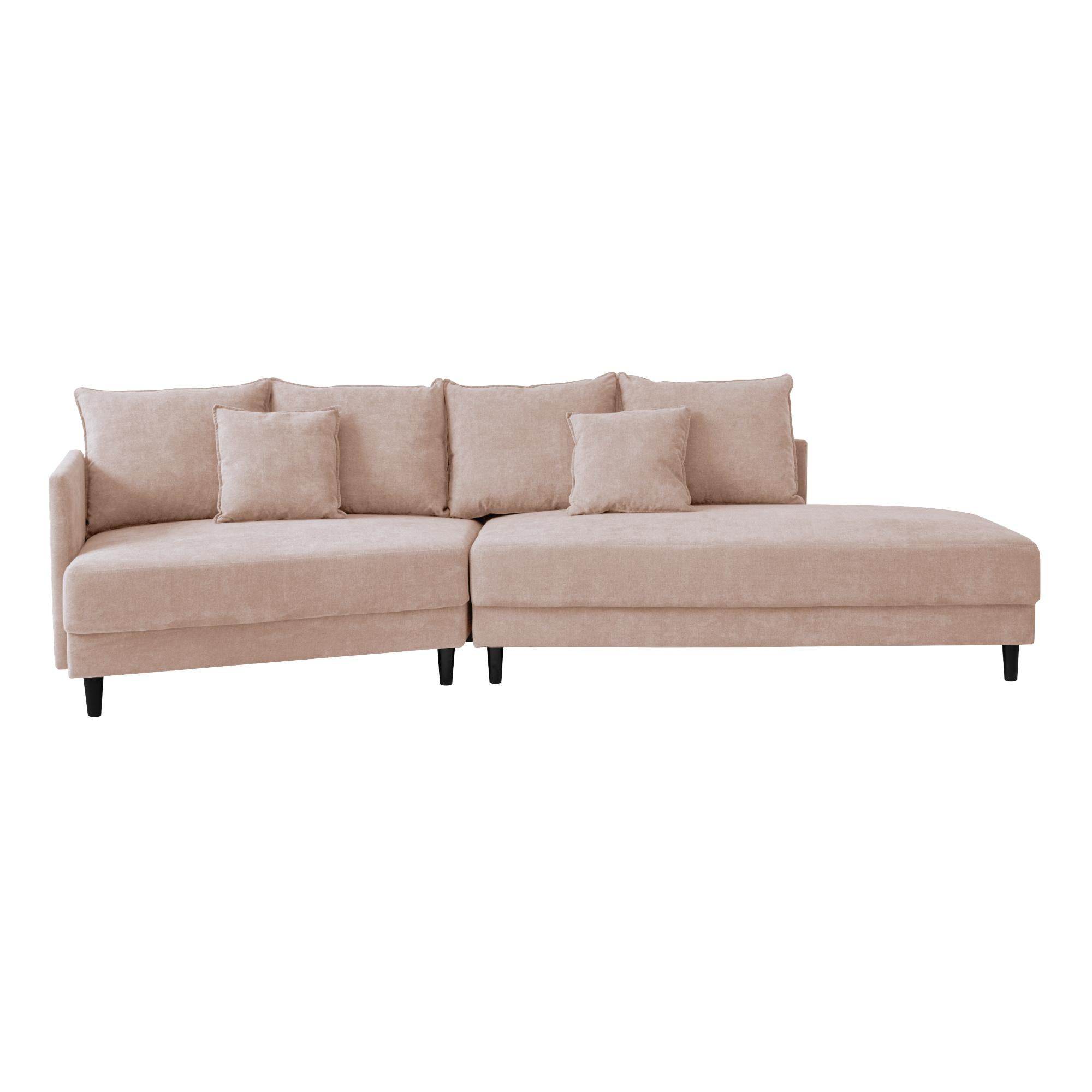 Modern Style Sectional polyester Sofa with Right Hand Facing Chaise , Beige