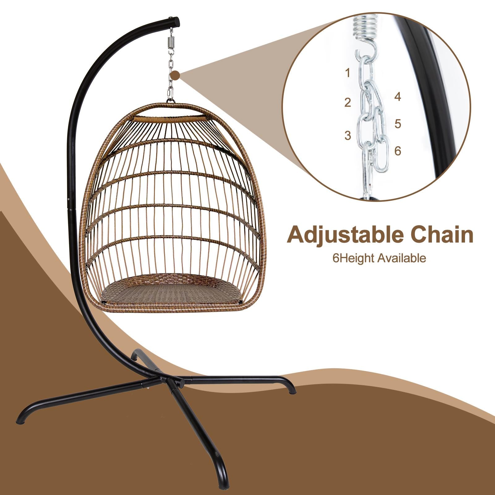 Swing Egg Chair with Stand Indoor Outdoor Rattan Basket Hanging Chair