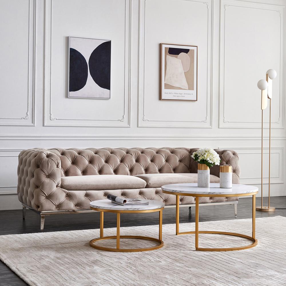 Modern Nesting coffee table,golden metal frame with marble color top-31.5"