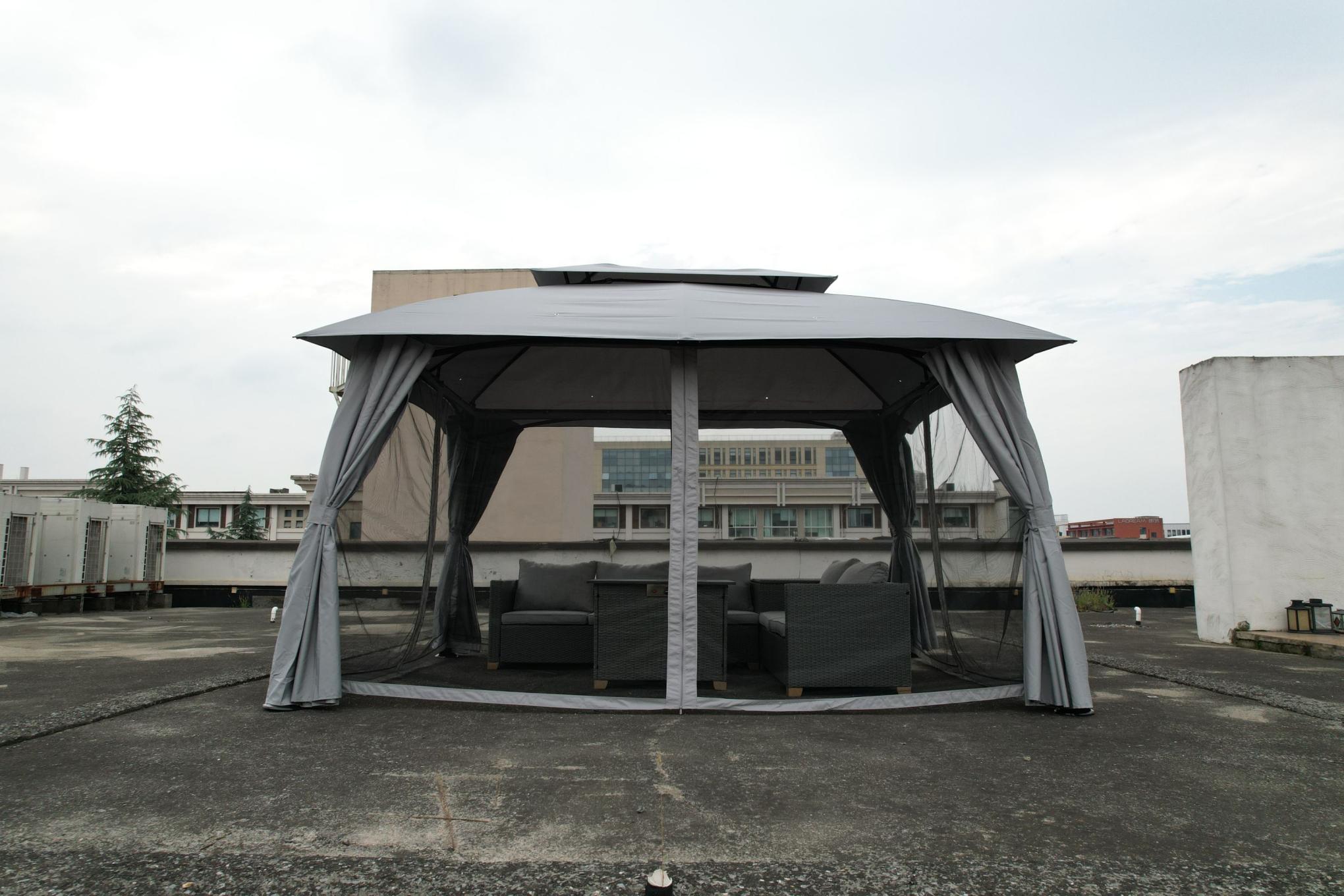 10x13 Ft  Outdoor Gazebo Canopy with Mosquito Netting and Curtains