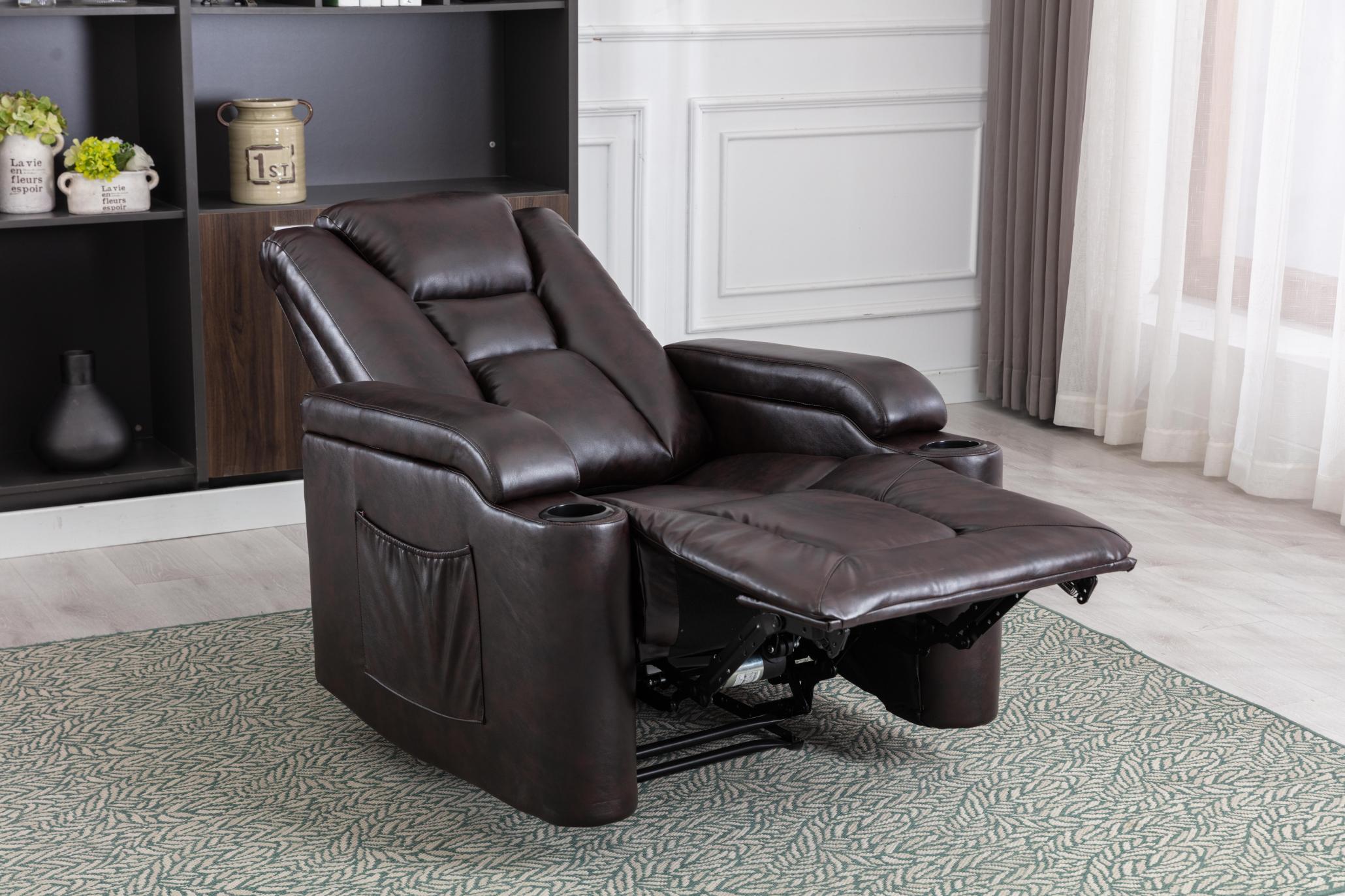 Power Recliner Chair Classic with Traditional Luxurious PU Leather luster, and Electric Headrest & two Cupholders, Sofa for living room&bed room